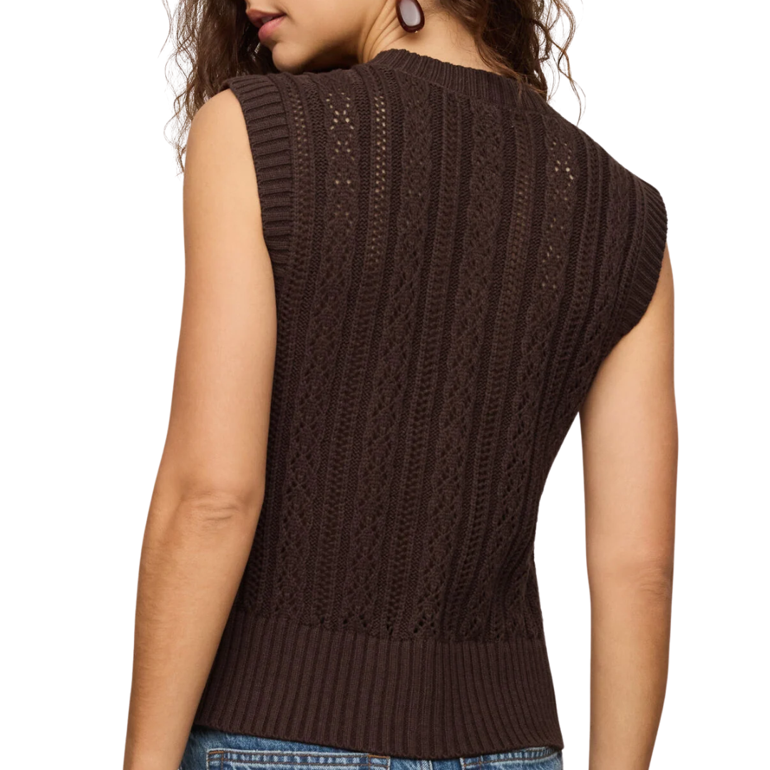 Cabot Crochet Vest in Dark Chocolate
