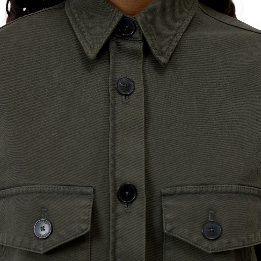 Organic Cotton Shirt Jacket in Juniper Green
