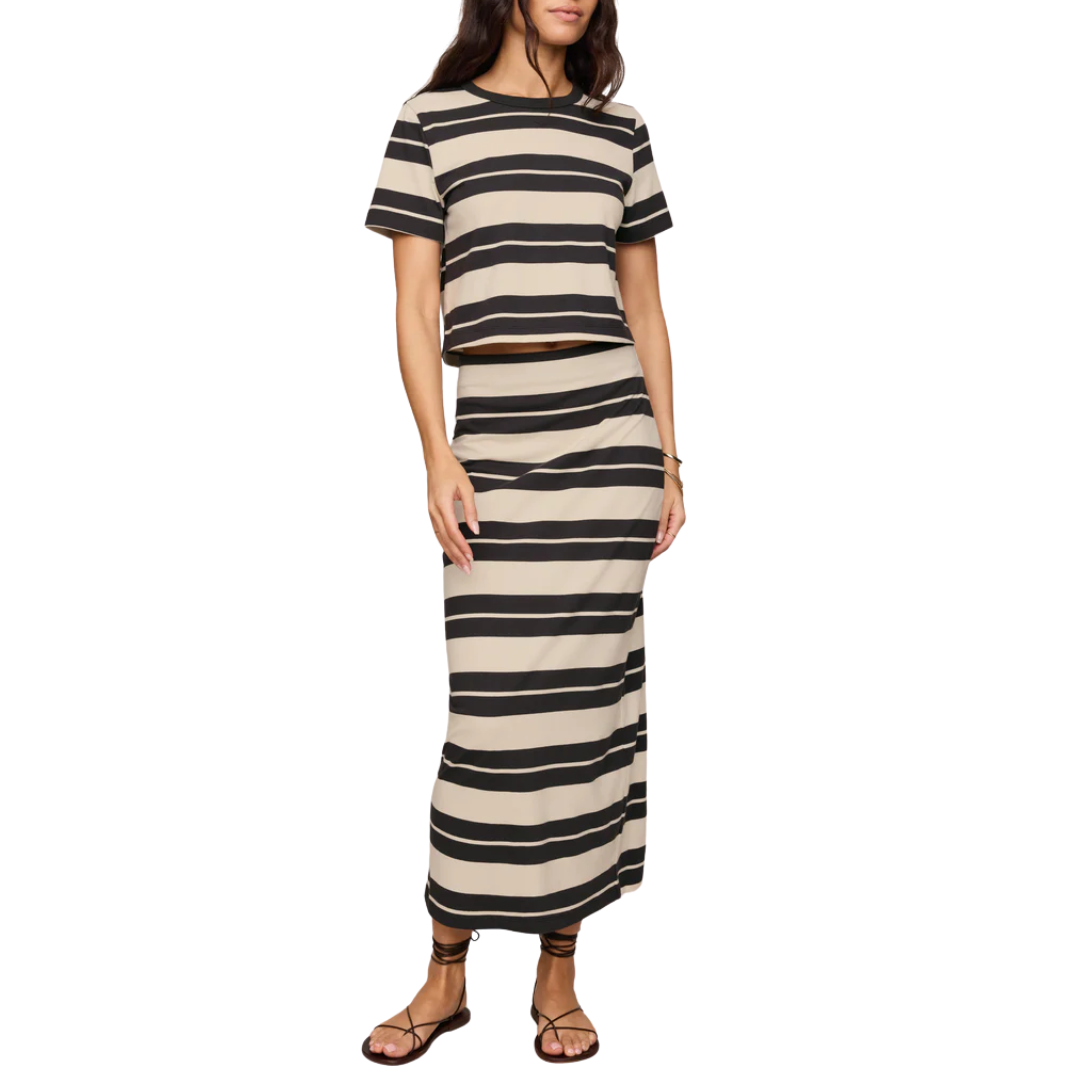 Gail Striped Midi Skirt in Ash Black