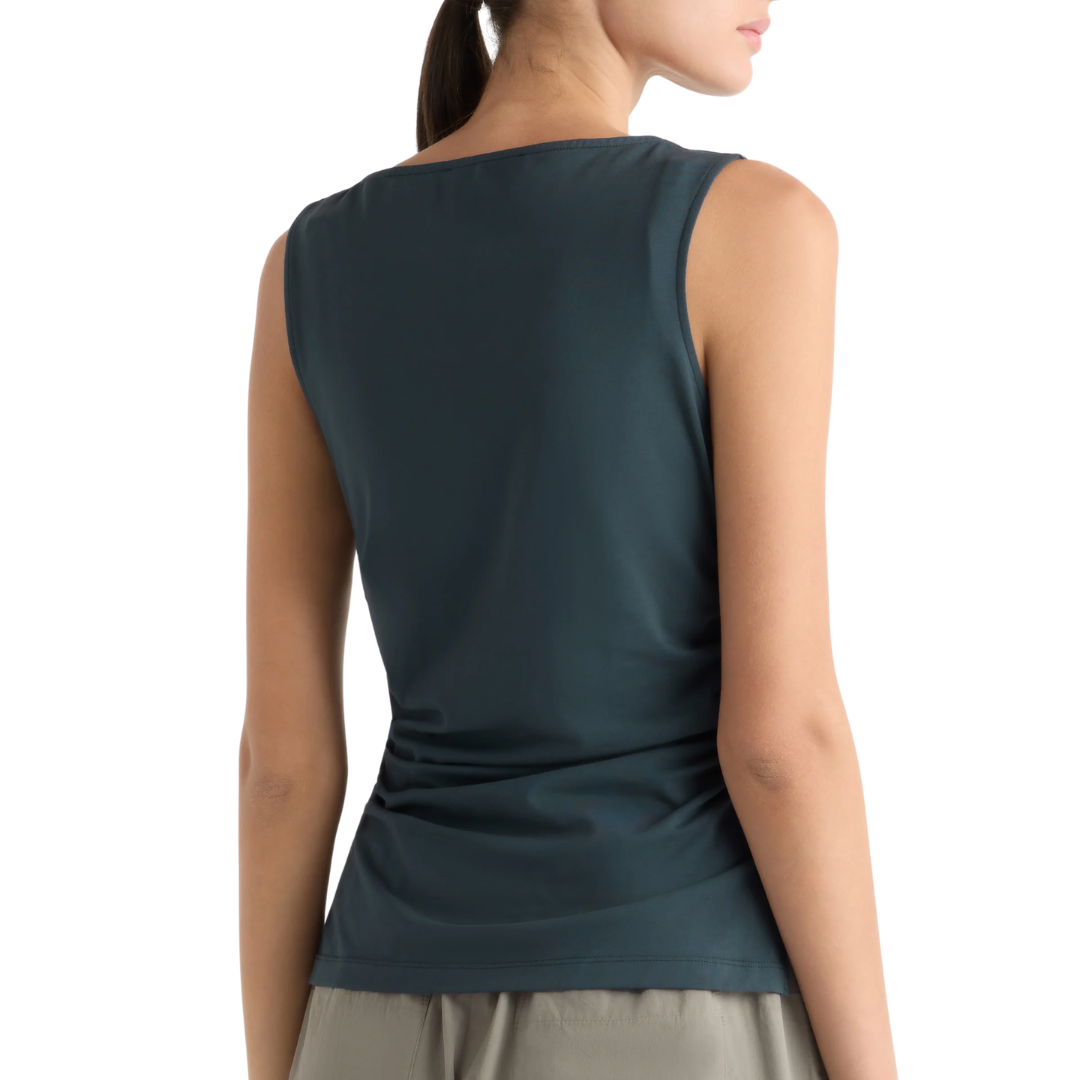 Josie Shirred-Side Cowl-Neck Tee in Maritime