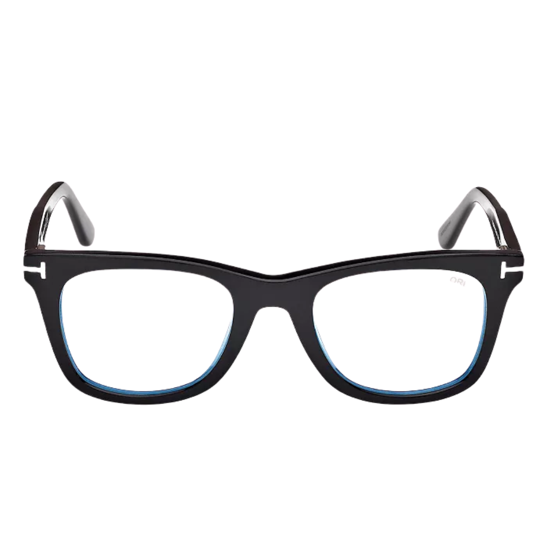 Blue Block Square Opticals With Clip On Sunglasses in Shiny Black