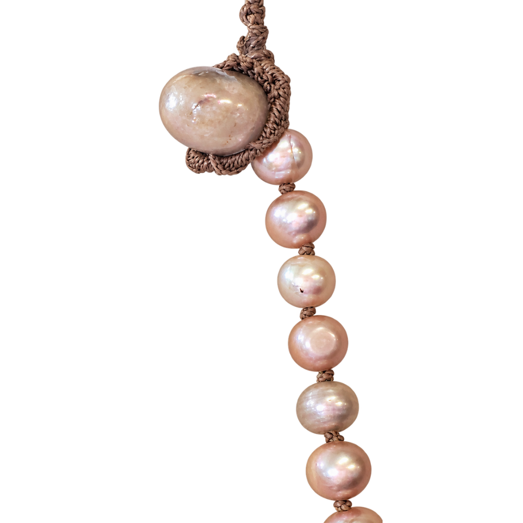 Hawk Eye 34" Necklace in Pink Pearl