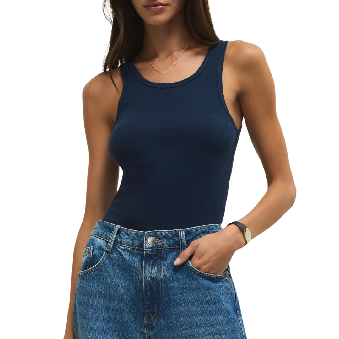 Classic Slub Scoop Tank in Indigo