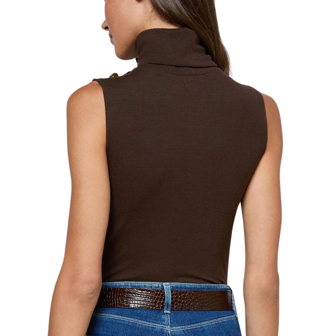 Ceci Sleeveless Turtleneck in Coffee Bean