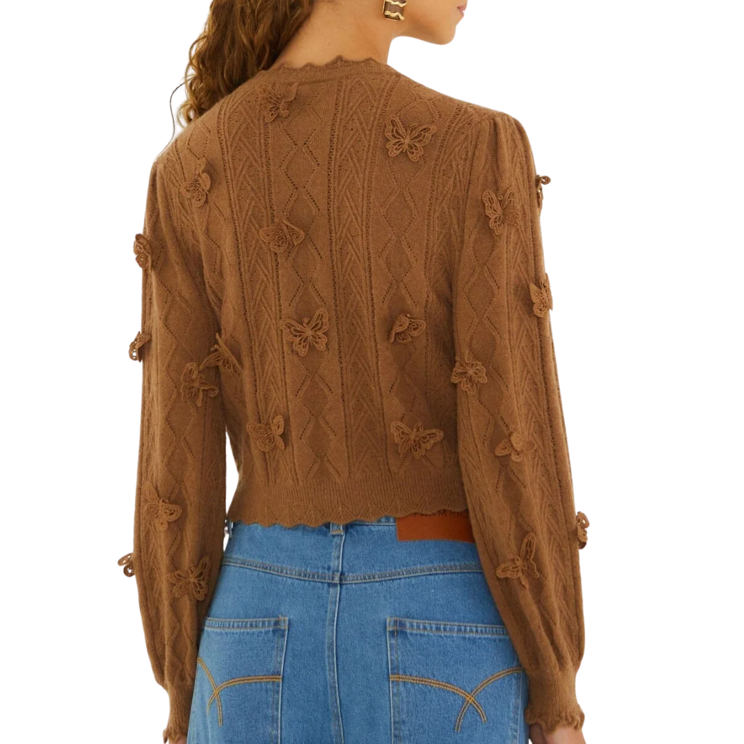 Richelieu 3D Butterflies Knit Cardigan in Sand