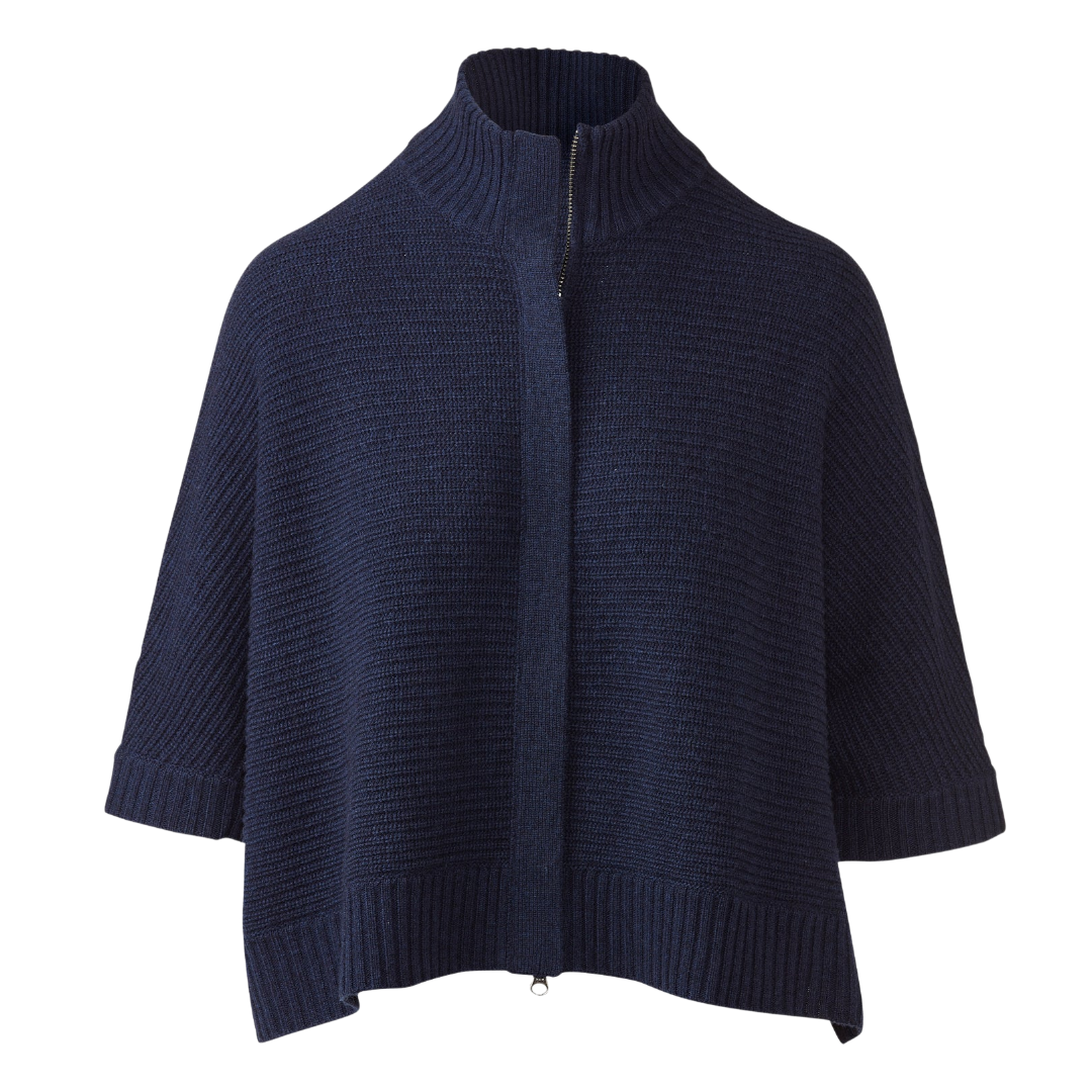 Rib Zip Mock S/L Cardigan in Navy