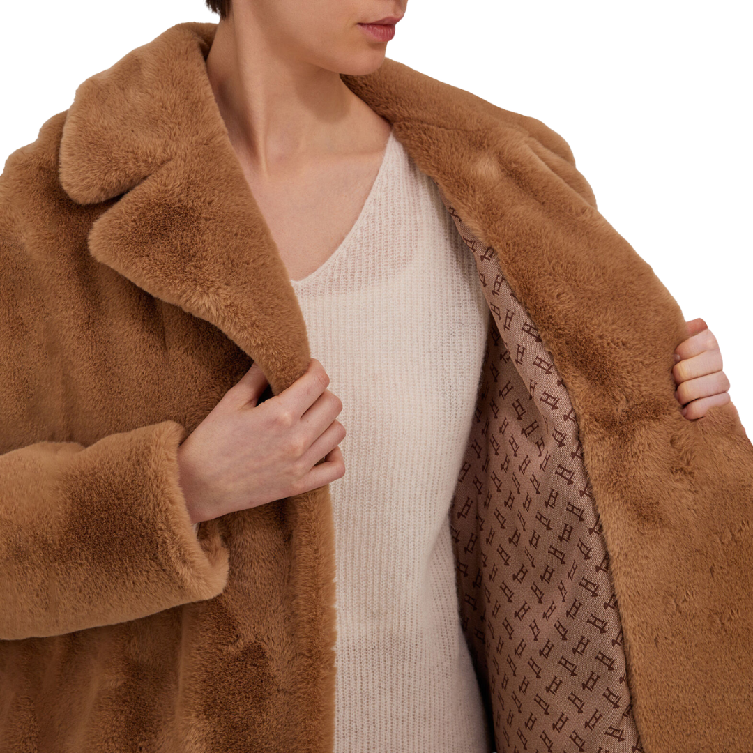 Alpaca Jacket with Fringing in Camel