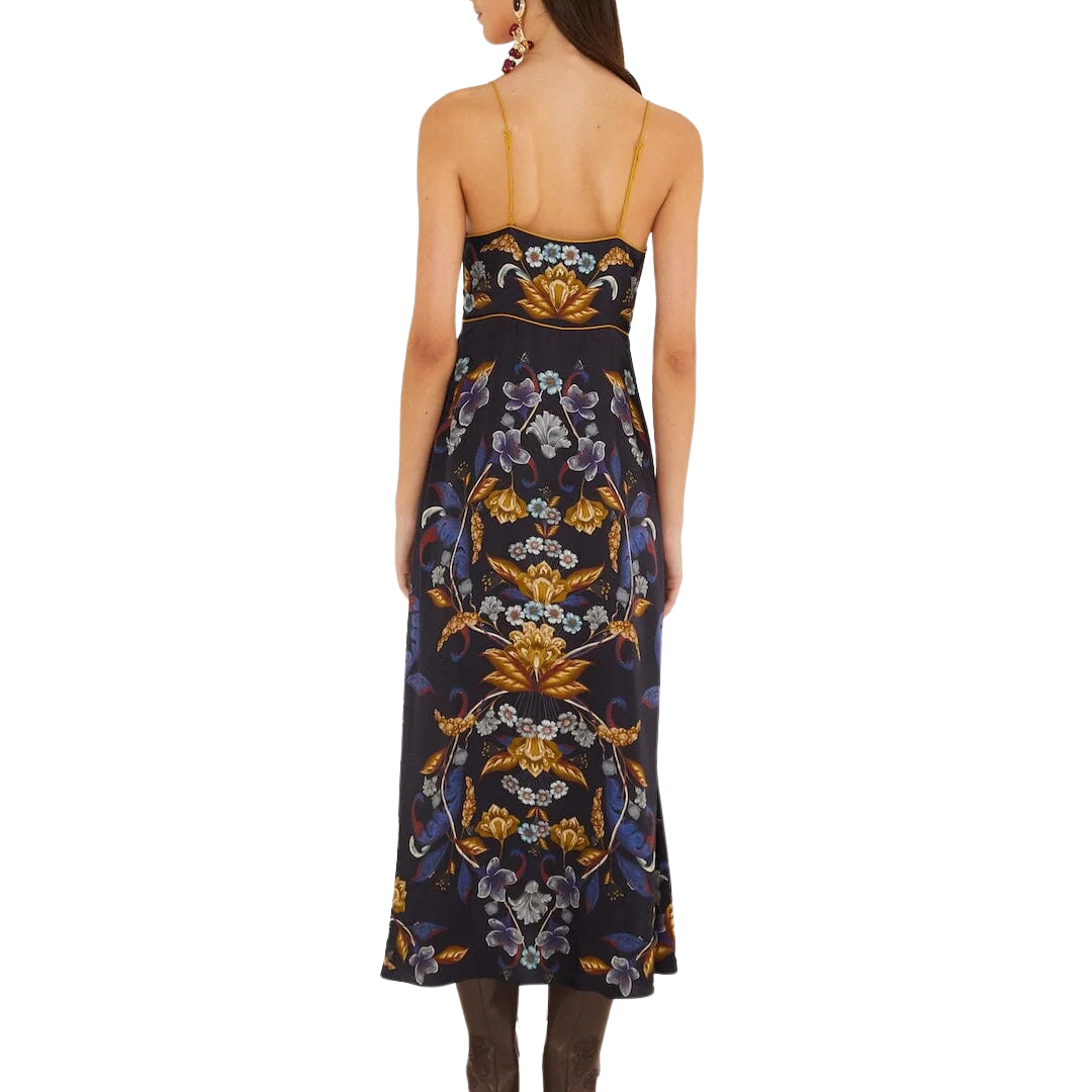 Golden Nature Maxi Slip Dress in Navy Blue