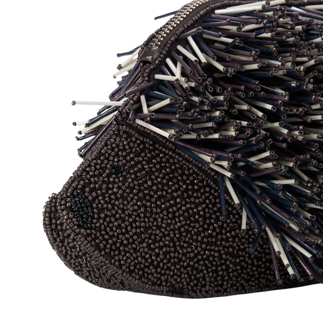 Porcupine Clutch in Black Beaded Multi