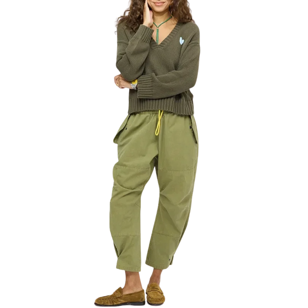 Saturday V-Neck Sweater in Army Green