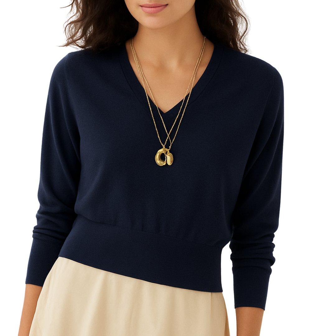 L/S Cropped High V w/ Back Yoke in Navy