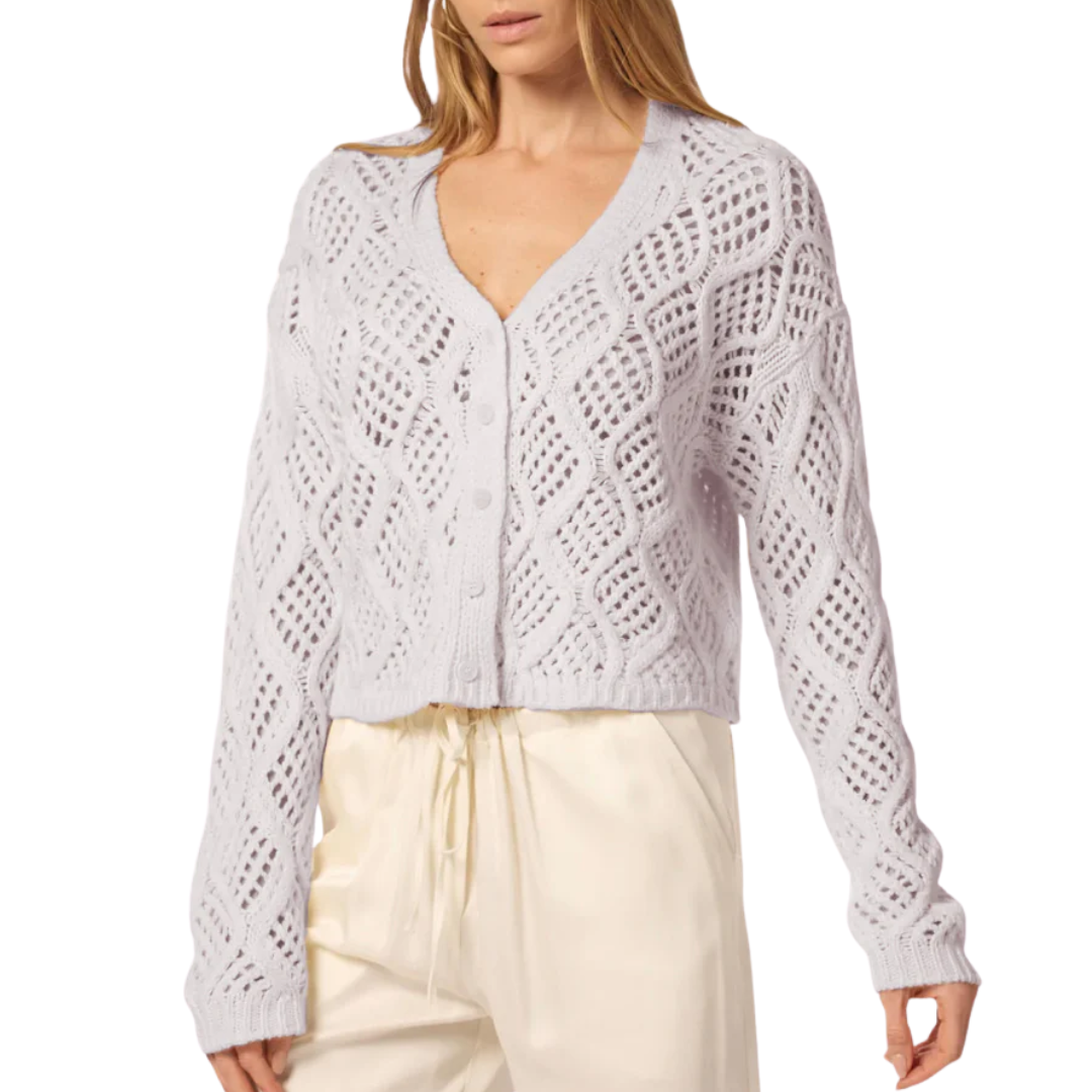 Jolie V-Neck Cropped Cable Cashmere Cardigan in Himalaya