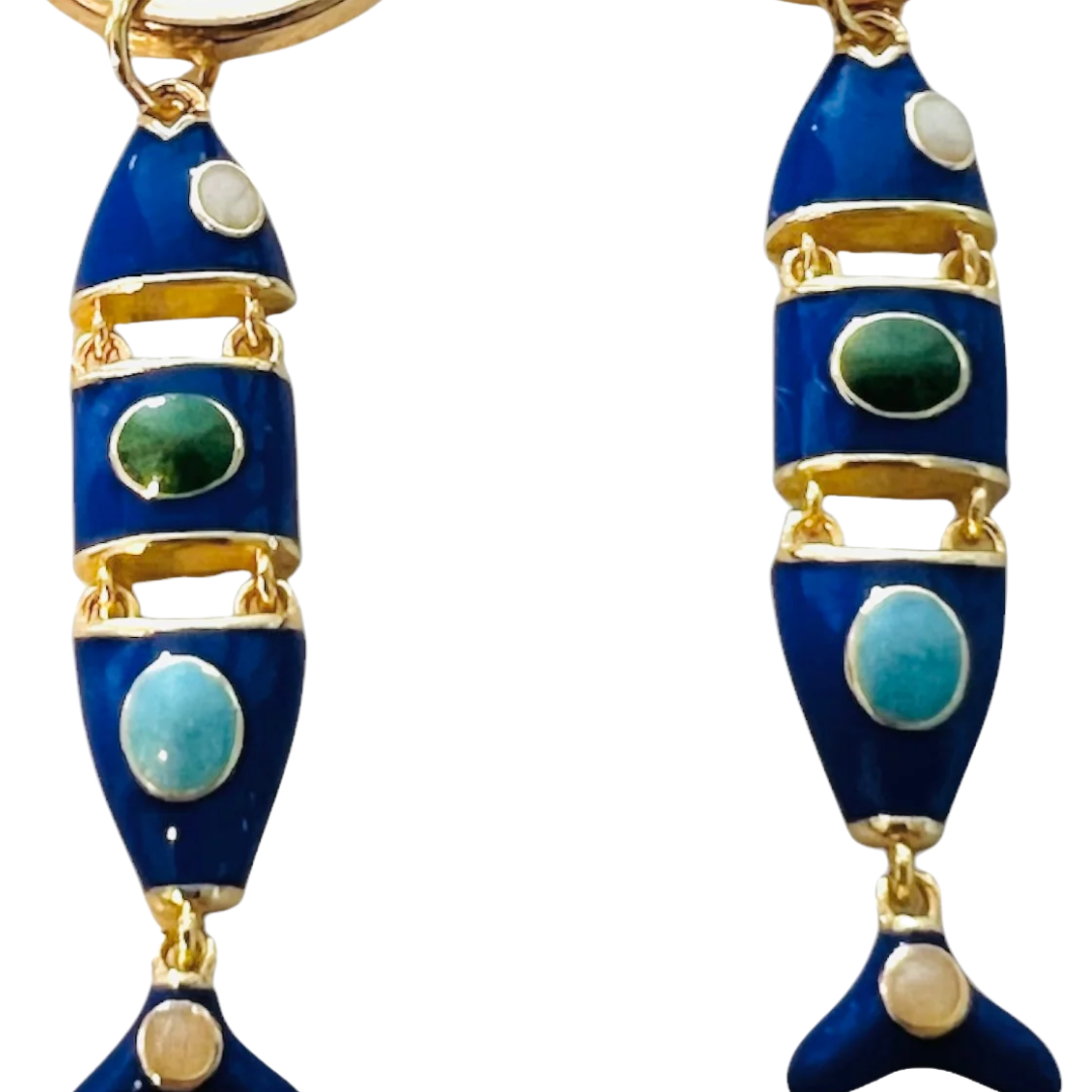 Fishy Hoop Earrings in Navy