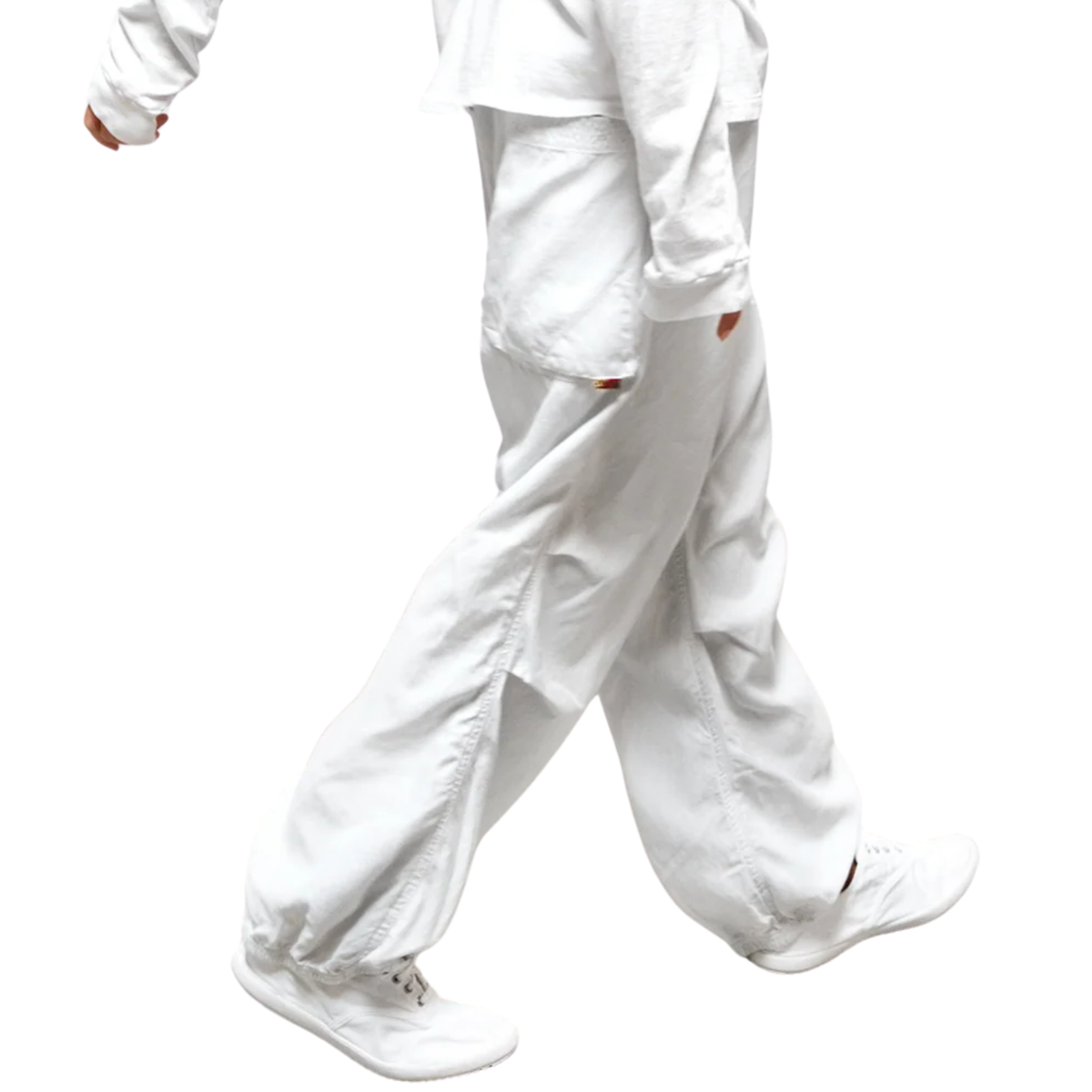 Matte/Satin Loose Drawcord Biggy Pant in Laundry Whites