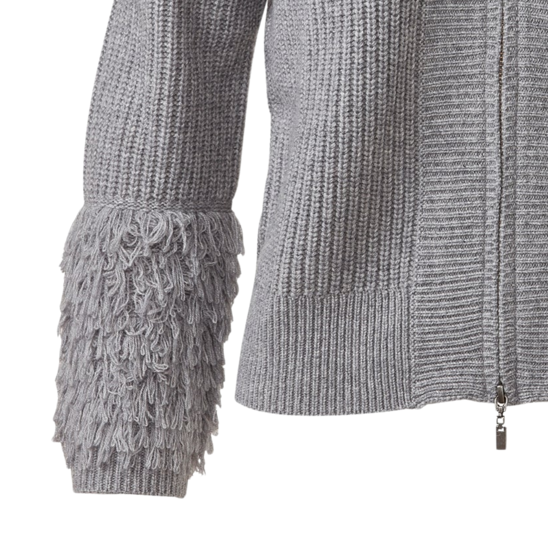 Fringe Sleeve Cardigan in Granite