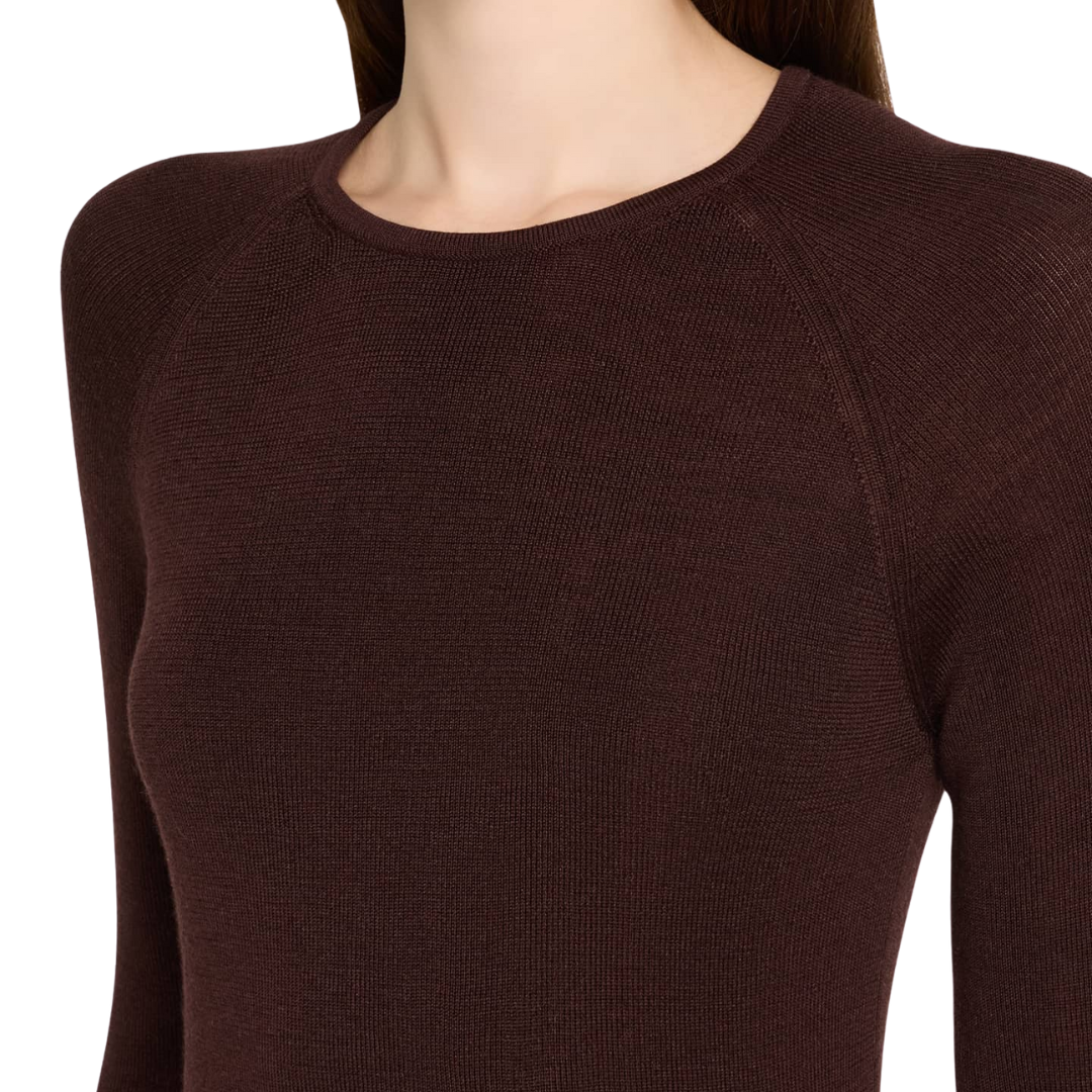 Merino Silk Micro Rib Crewneck in Chocolate