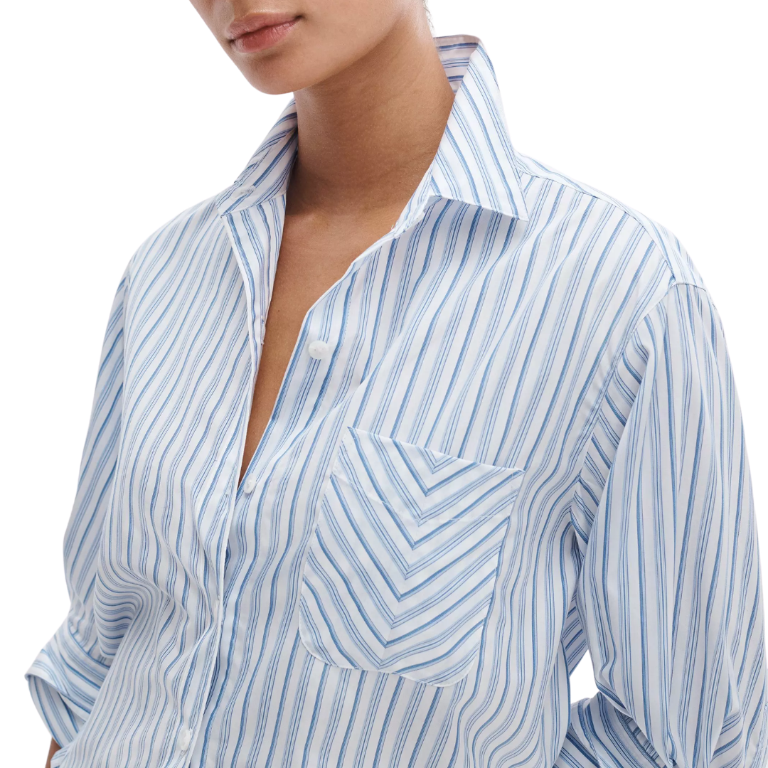 Lucia Striped Poplin Shirt in Baby Blue Stripe