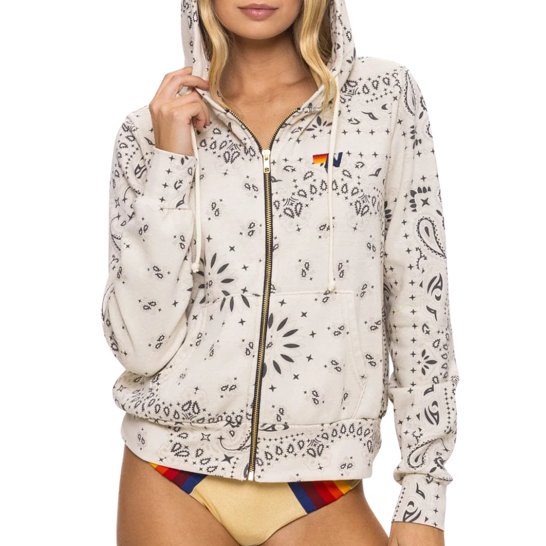Bandana Zip Hoodie in Vintage White