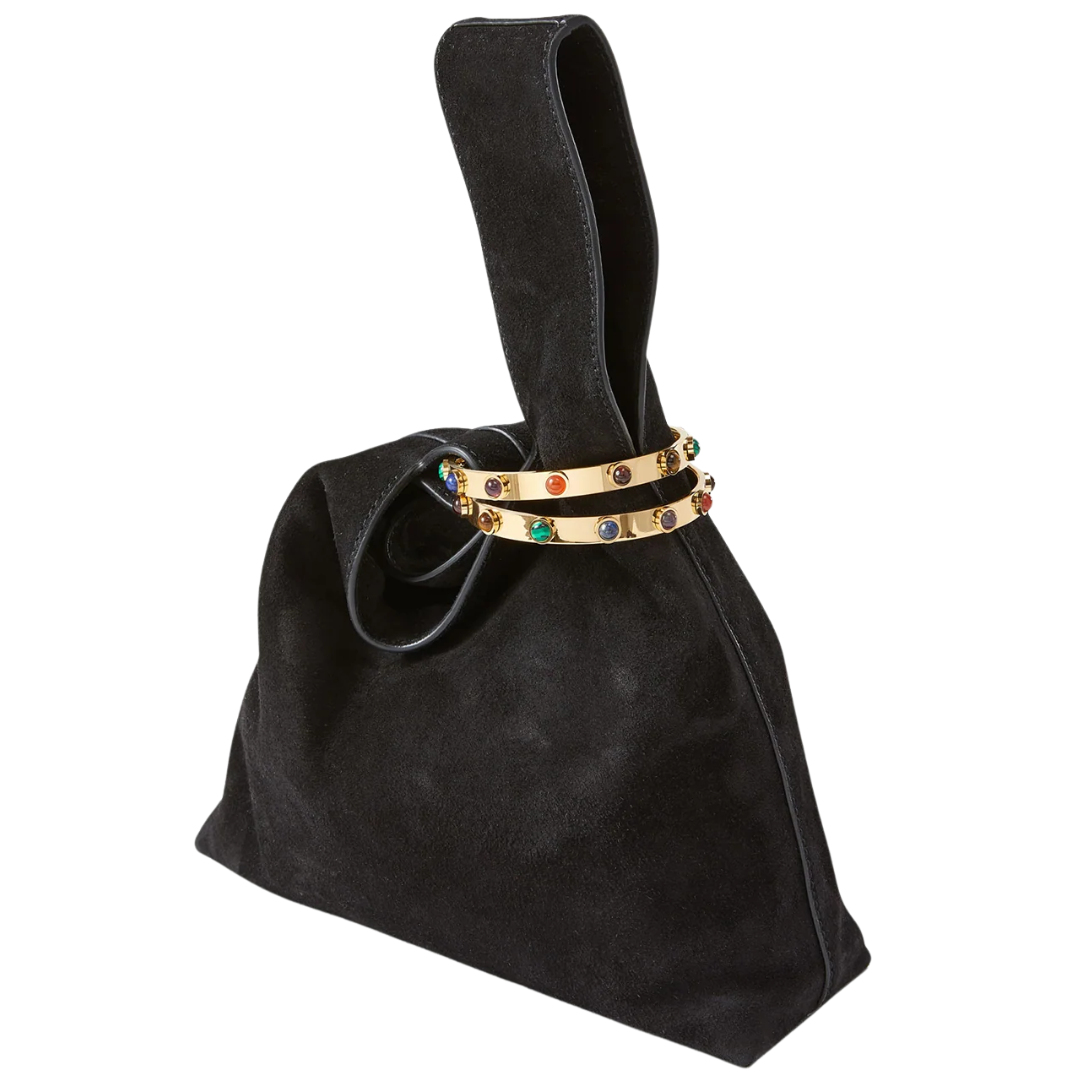 Suede Swing Clutch in Black