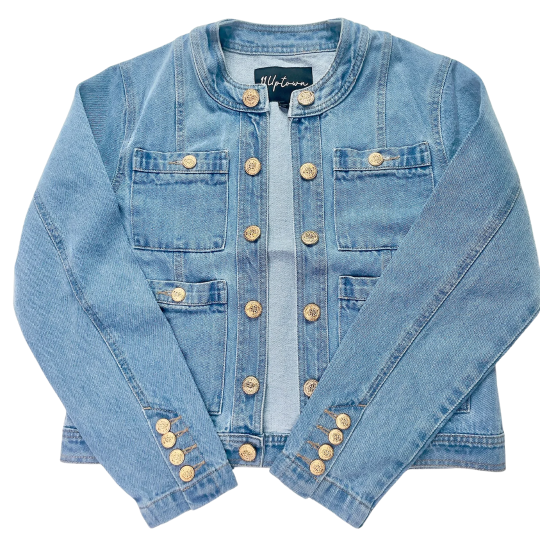 Collarless Jacket in Light Indigo