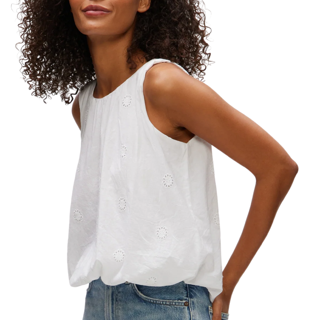Hazel Eyelet Bubble Top in White