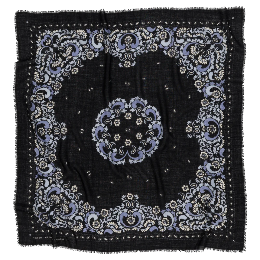 Bandana Flowers Wool Cashmere in Black