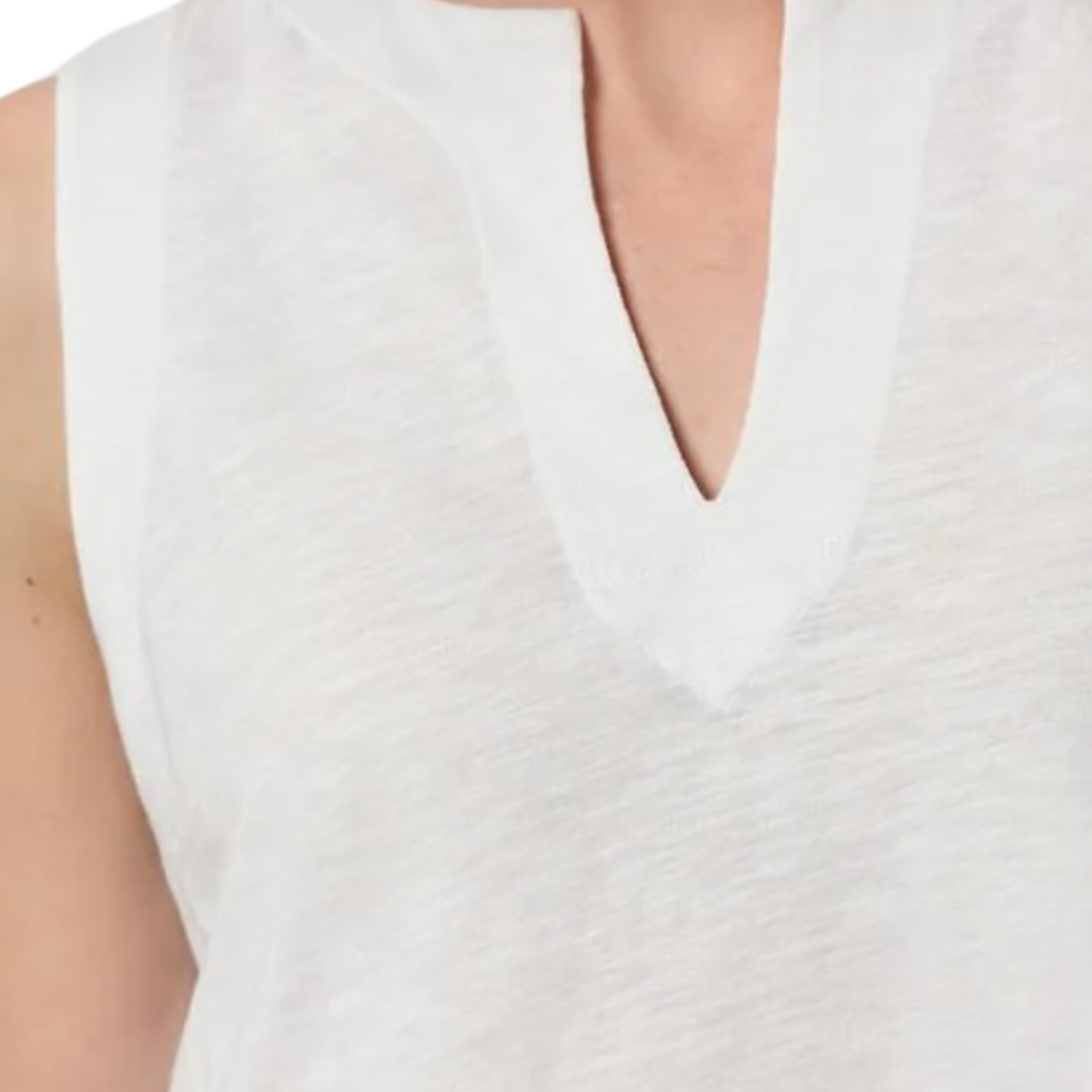 The Pleat Back Split Neck Tank in White