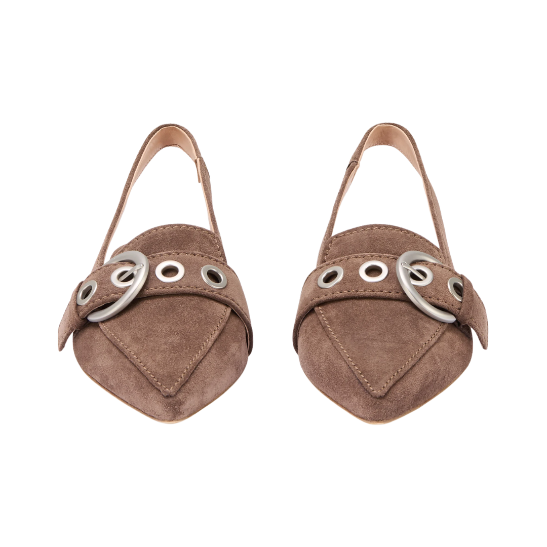 Greta Suede Flat in Coco/Silver