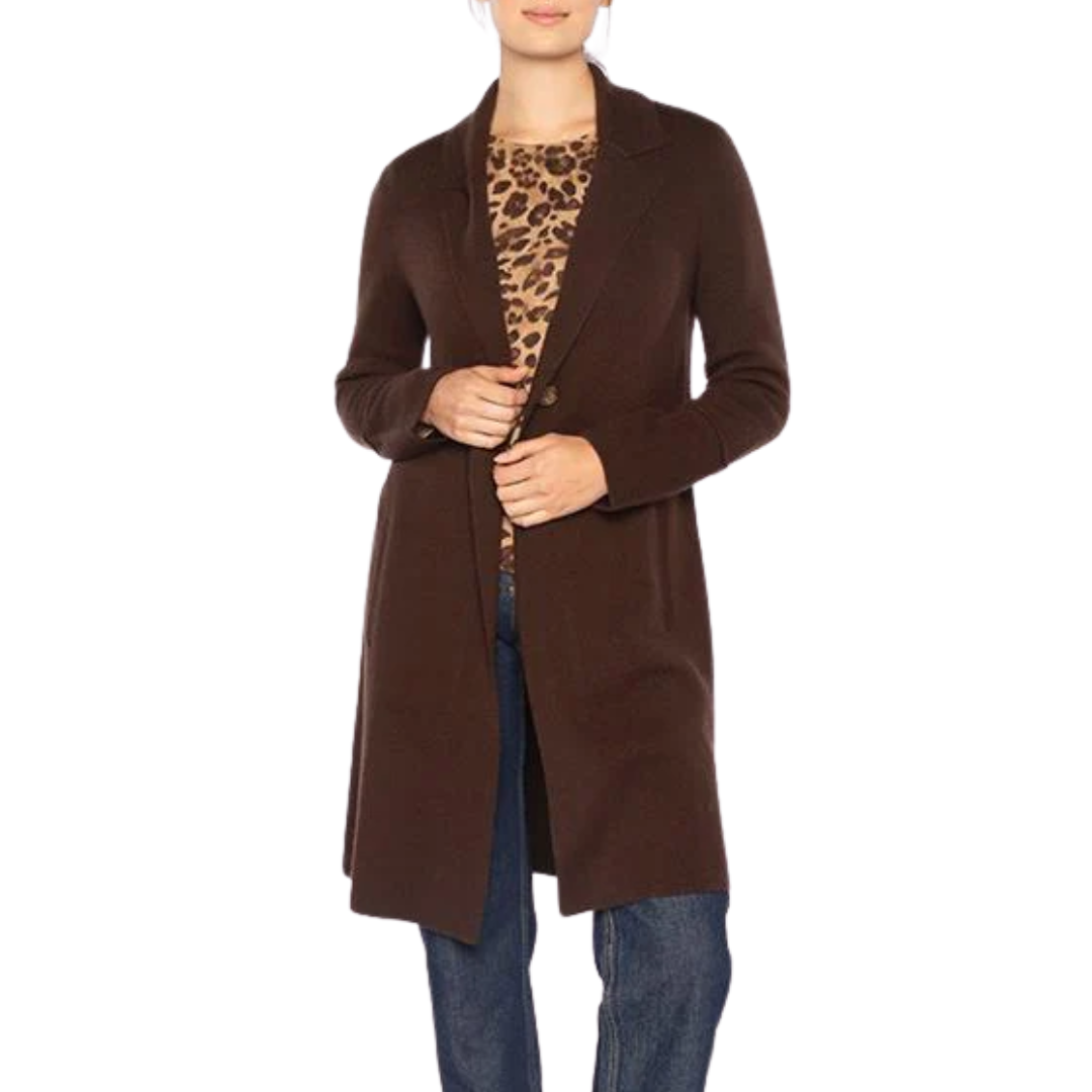 Long Notch Collar Cardigan in Chocolate