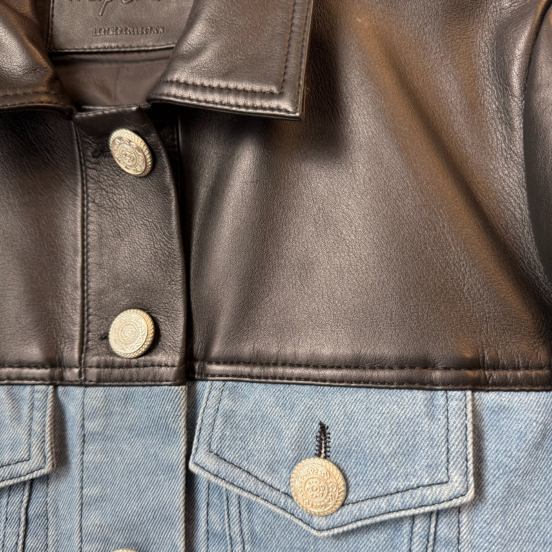 Mixed Media Jacket in Black/Blue