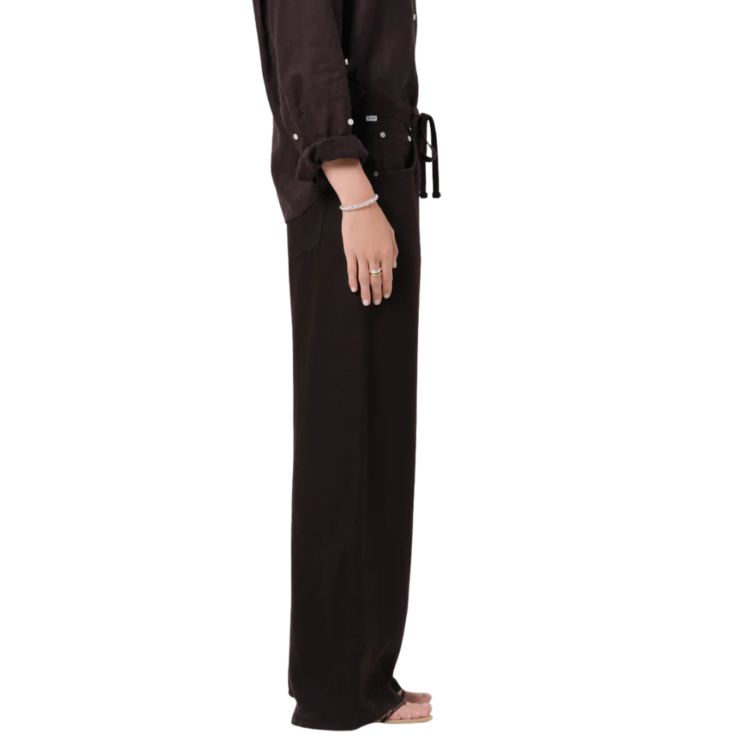 Brynn Drawstring Linen Trouser in Chocolate