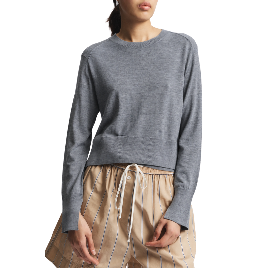 Elodie Layered Crewneck Knit in Dark Grey Heather