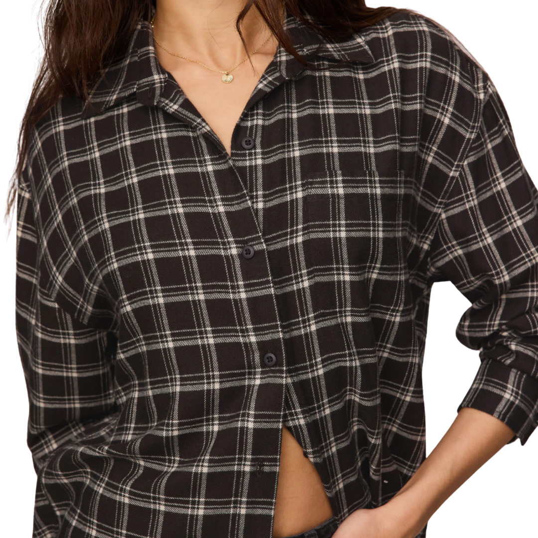 River Plaid Button Up in Ash Black