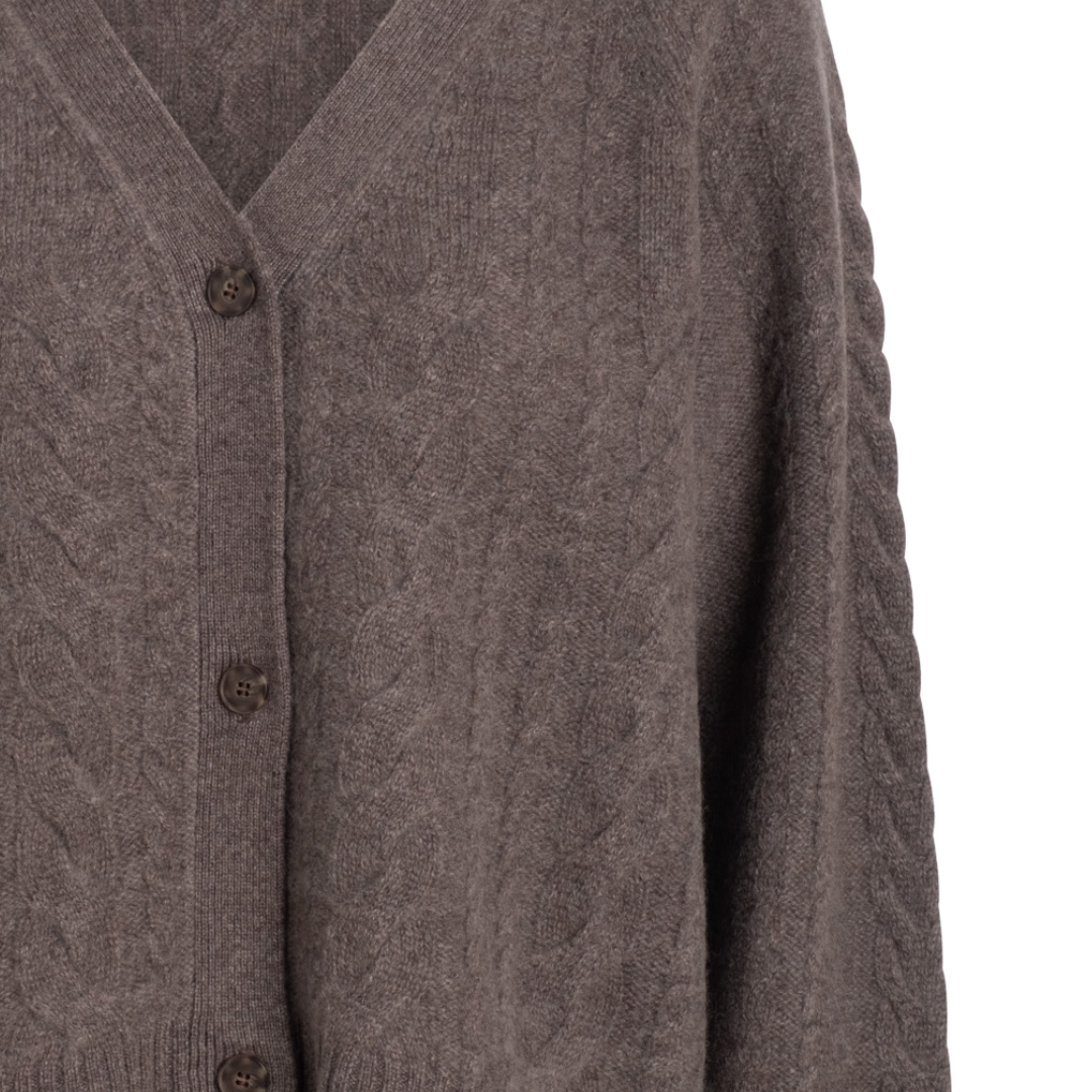 Cashmere Airy Cable Cardigan in Cacao