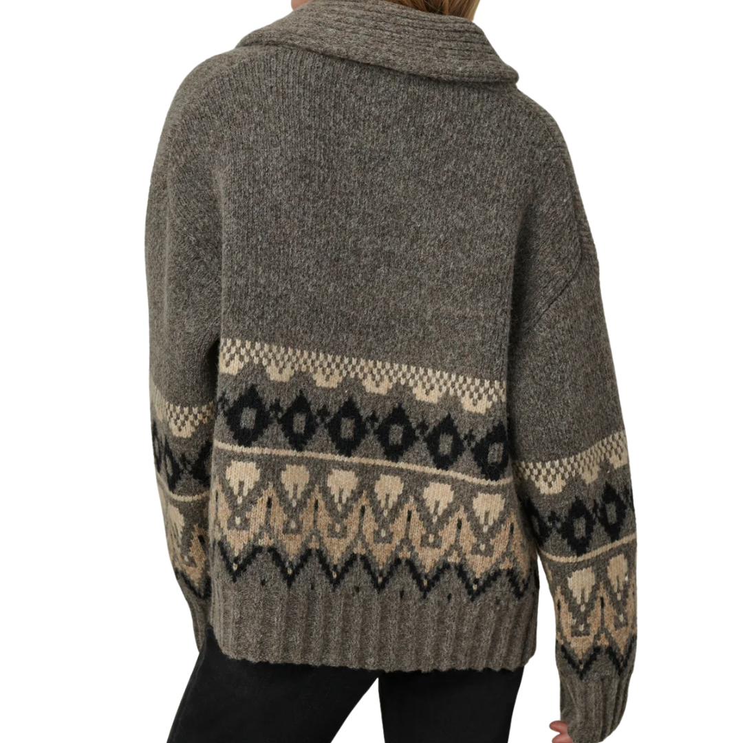 Inga Fairisle Cardigan in Charcoal Brown