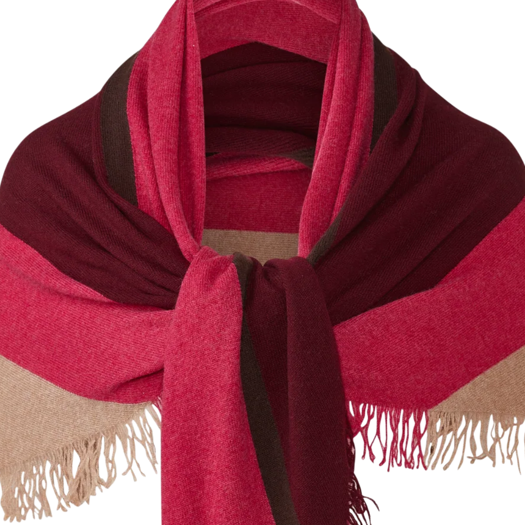 Stripe Fringe Triangle Shawl in Cranberry Multi