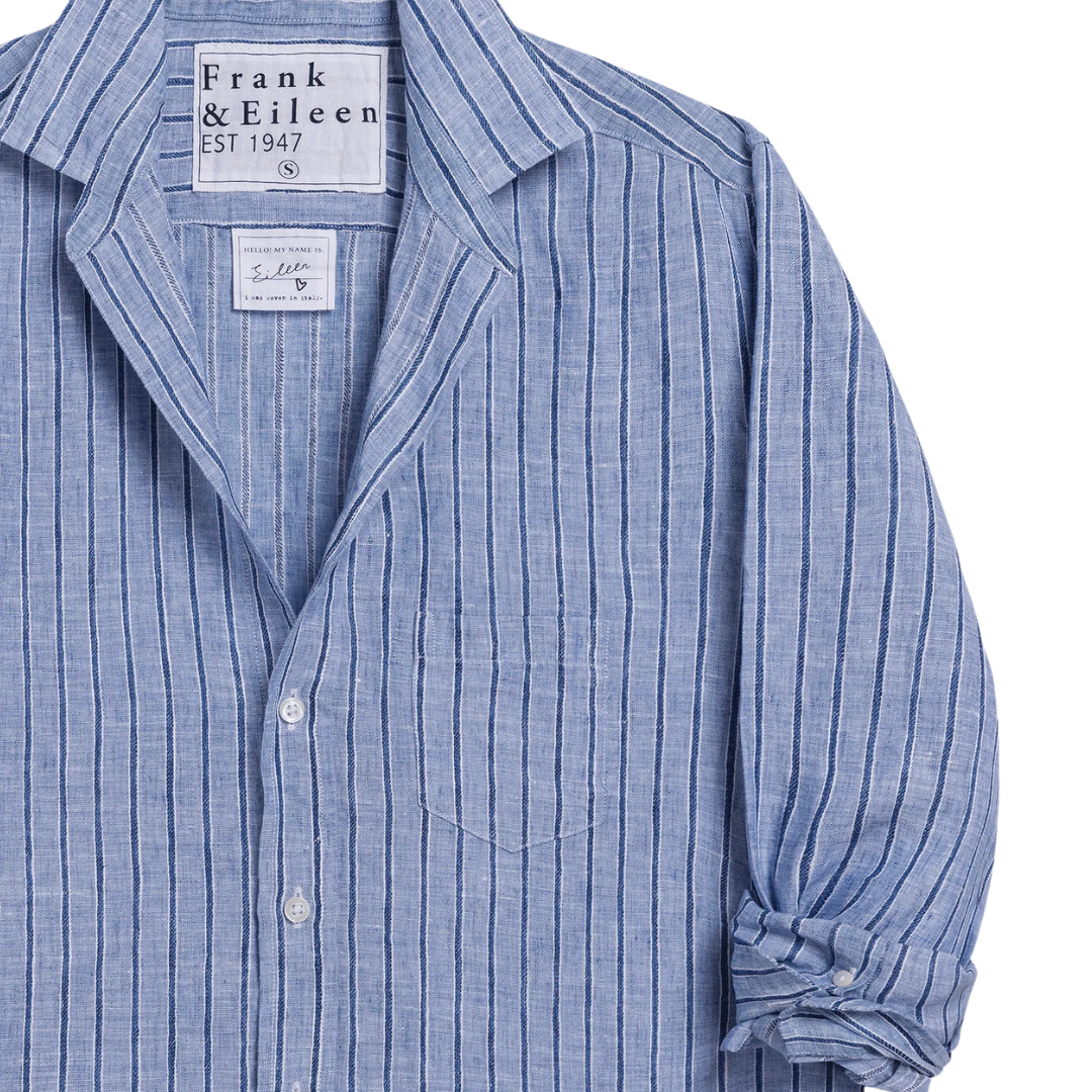 Eileen Relaxed Button-Up Shirt in Blue and Navy Stripe