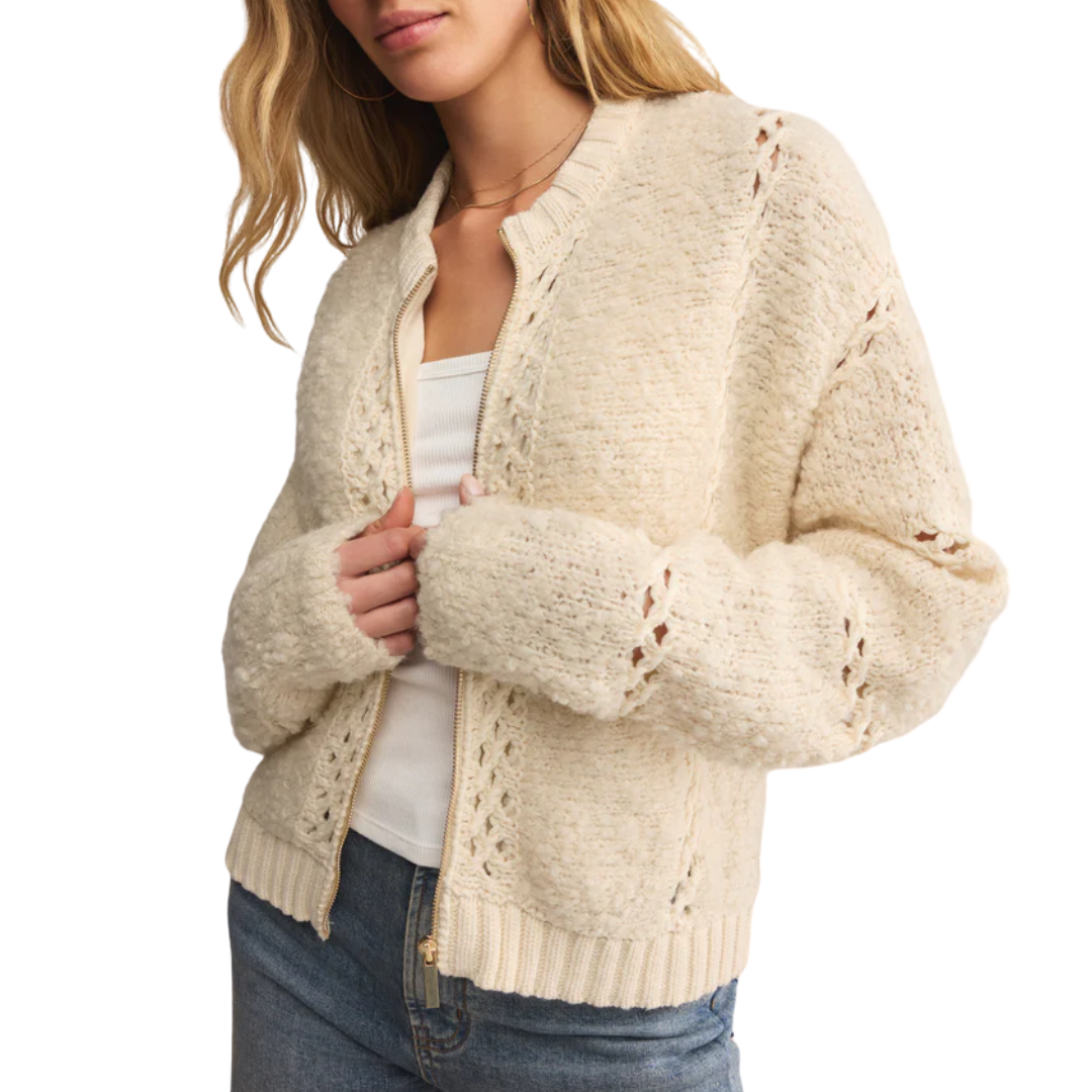 Sundance Zip-Up Sweater Jacket in Crystal