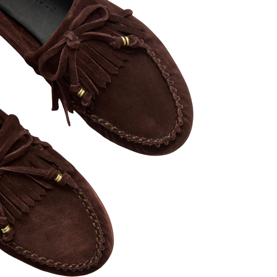 Celeste Fringe Loafer in Coffee Suede