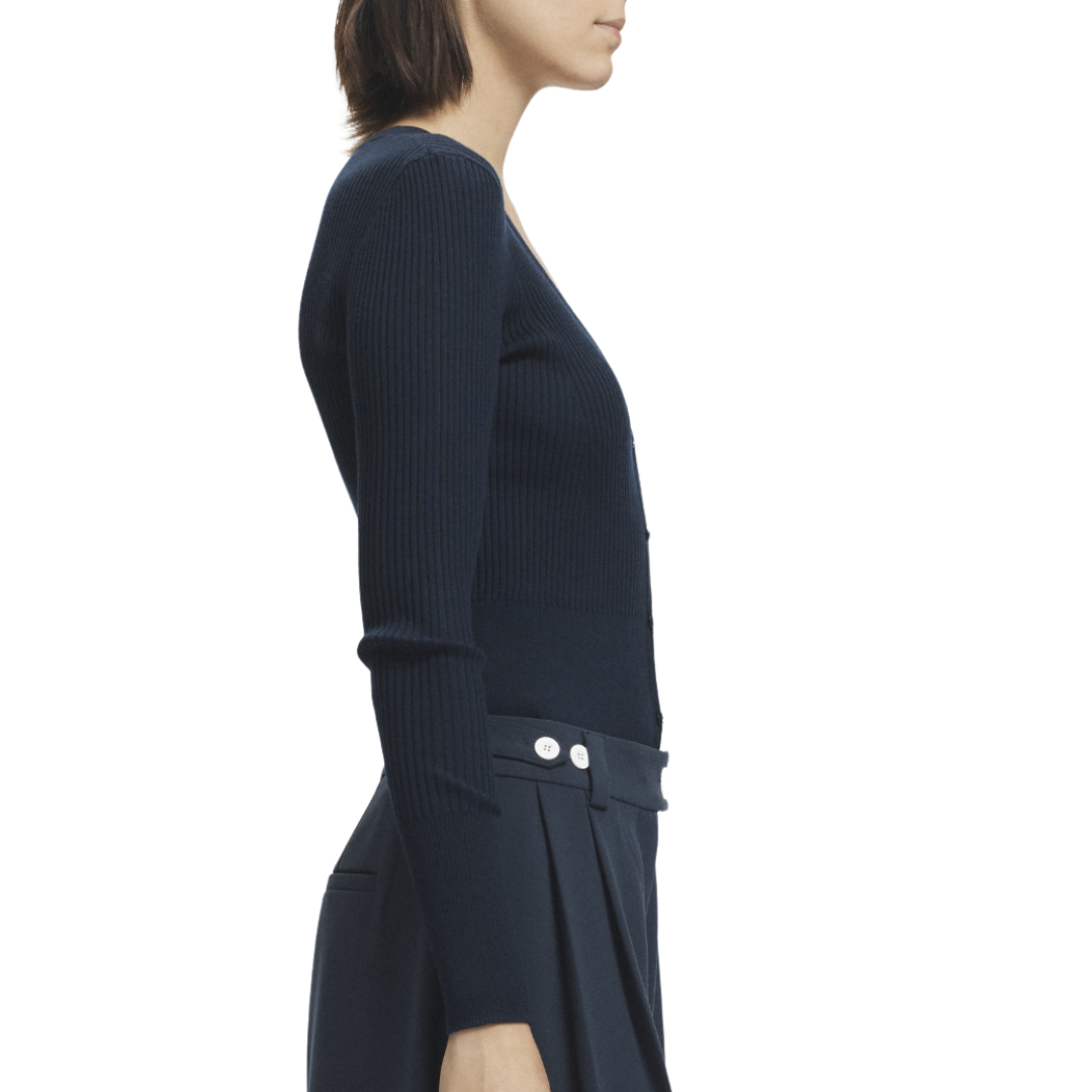 Braylon Rib Cardigan Sweater in Navy