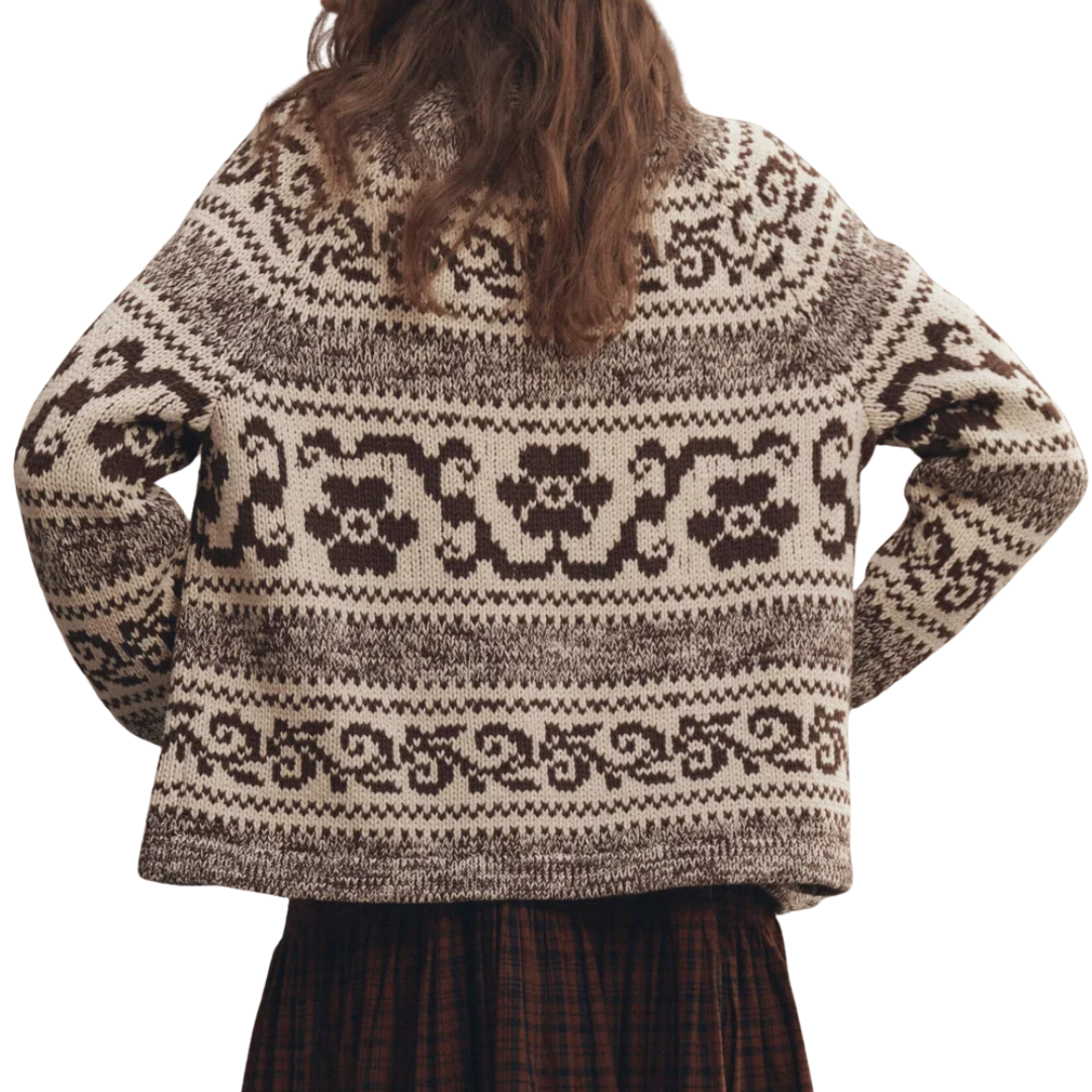 The Nordic Flower Lodge Cardigan in Marled Chestnut