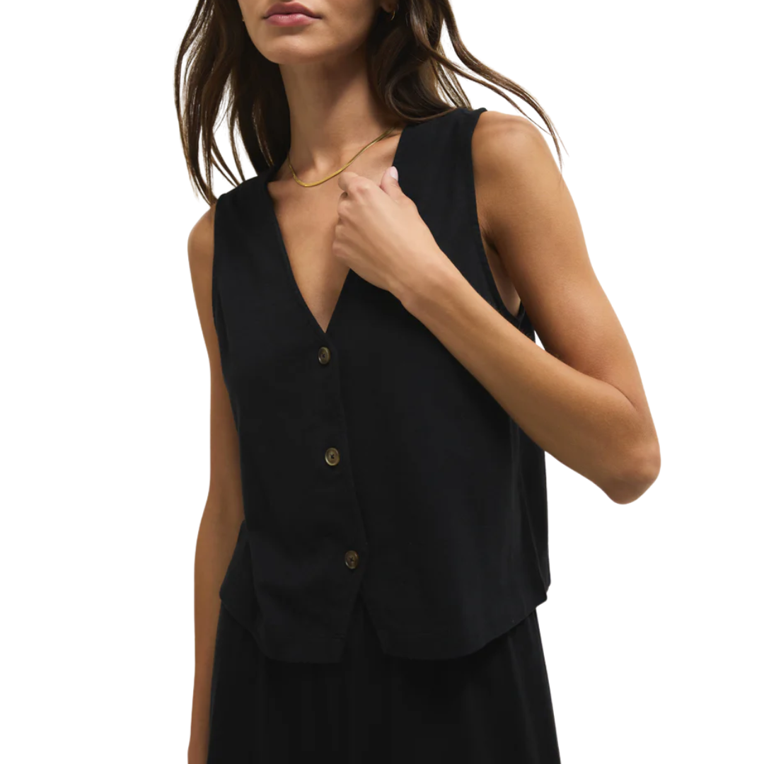 Noelle Jersey Sleeveless Top in True Black