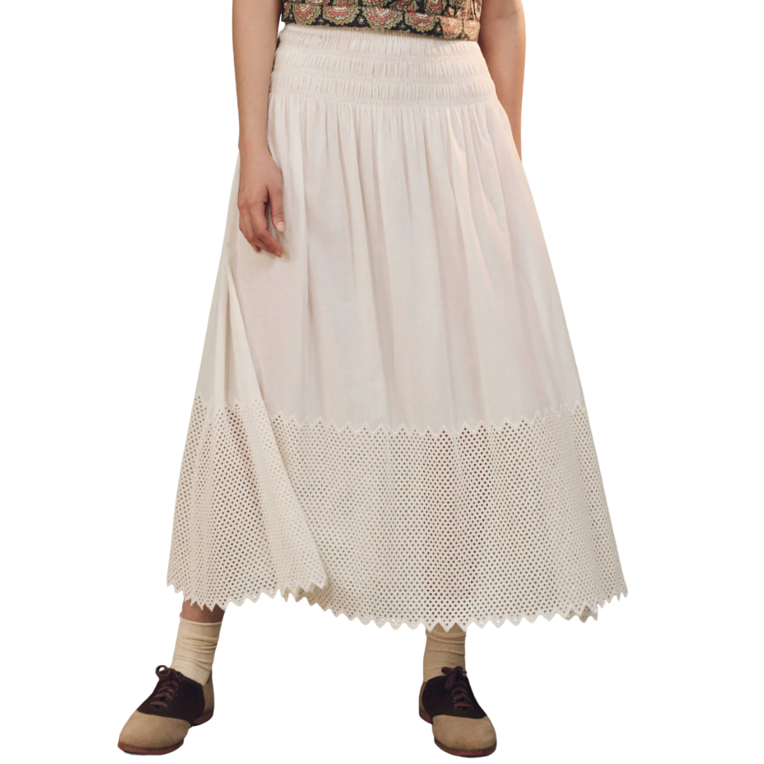 The Canary Skirt with Honeycomb Eyelet in White