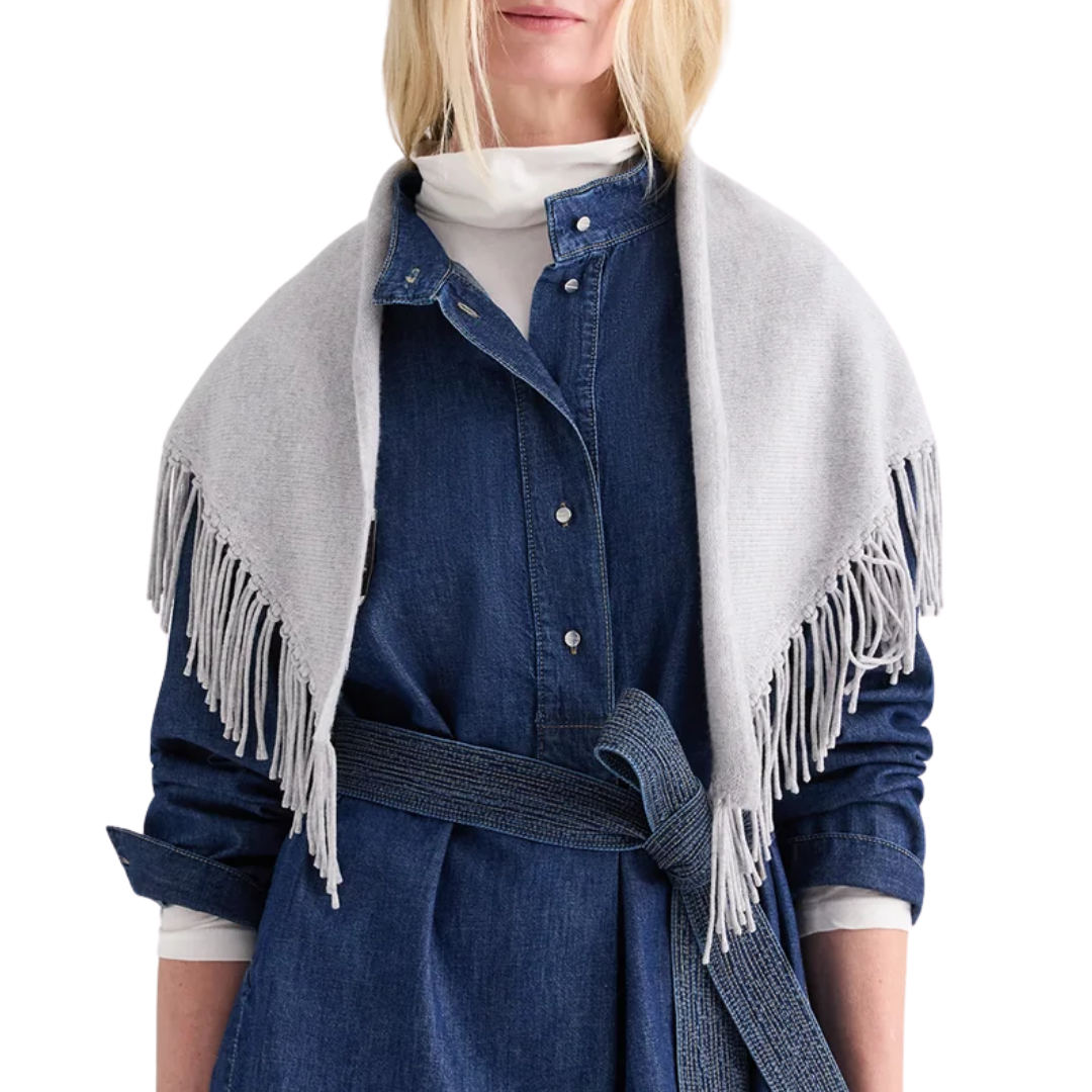 Fringe Triangle Scarf in Light Heather Grey