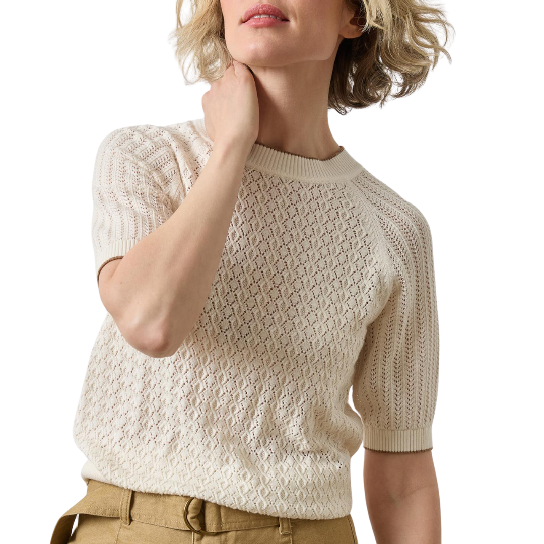 Mixed Stitch Crewneck Sweater in Ivory