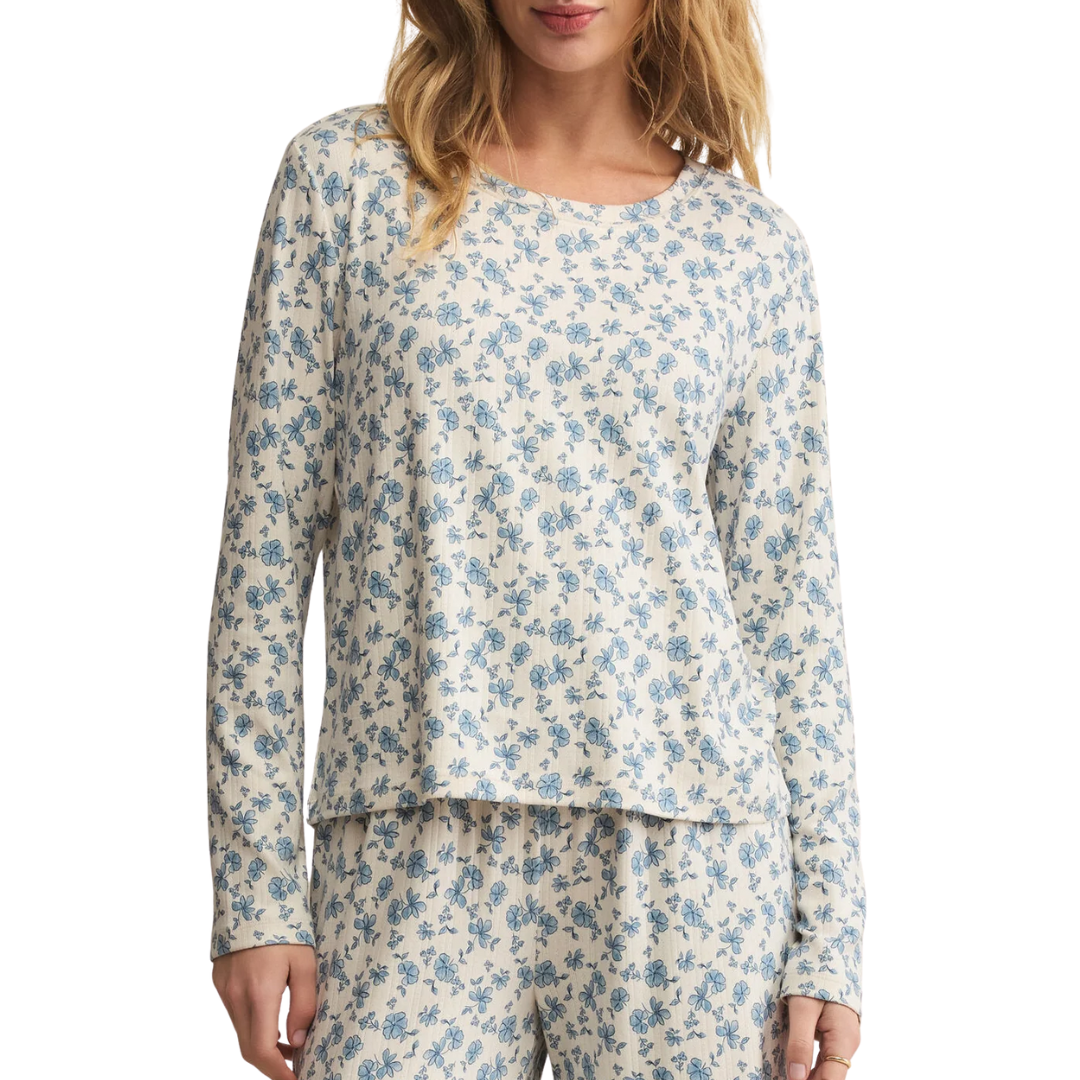 Home Town Ditsy LS Top in Crystal