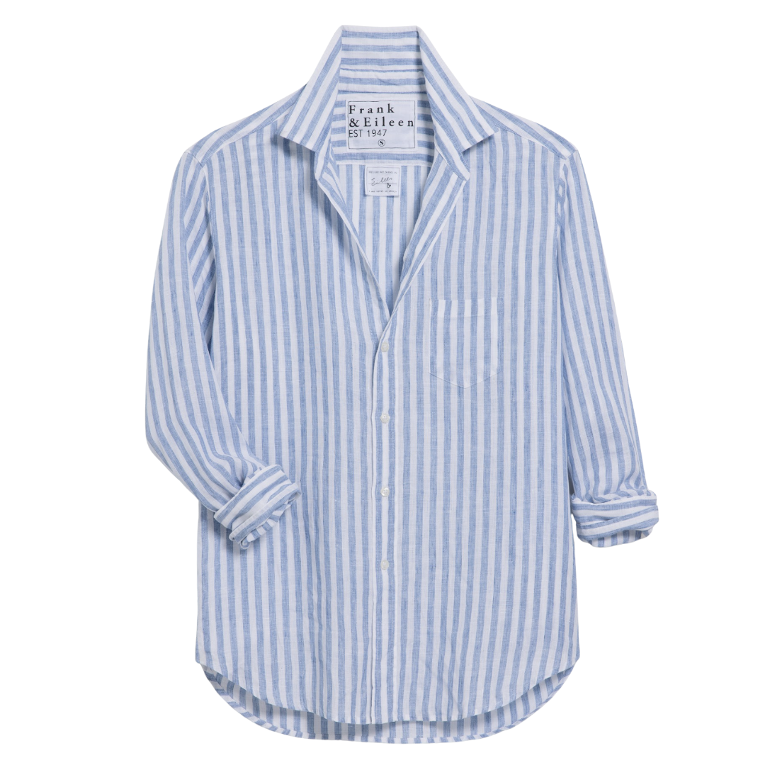 Eileen Relaxed Button Up in White, Blue Stripe