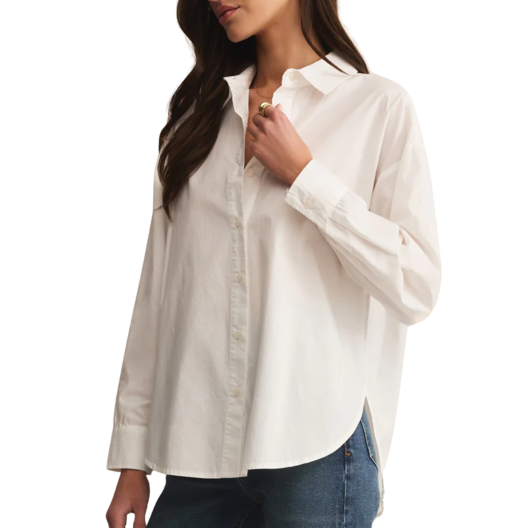 Elevated Poplin Button Up in White