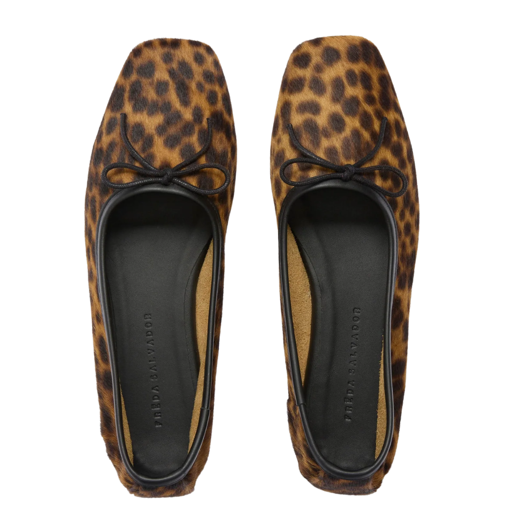 Jada Square Toe Ballet Flat in Leopard Haircalf