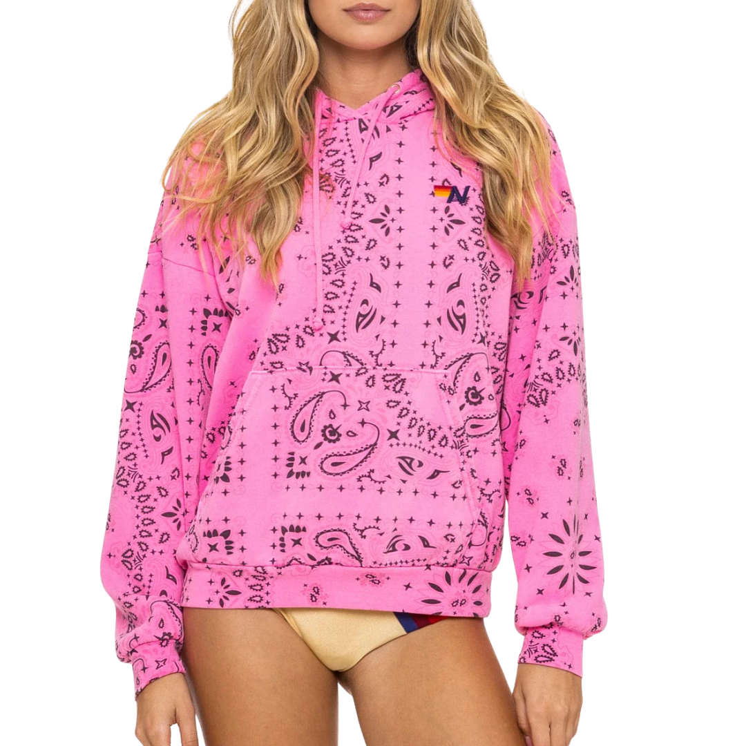Bandana Relaxed Pullover Hoodie in Neon Pink